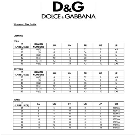 dolce gabbana size chart mens|Dolce & Gabbana jeans size chart.